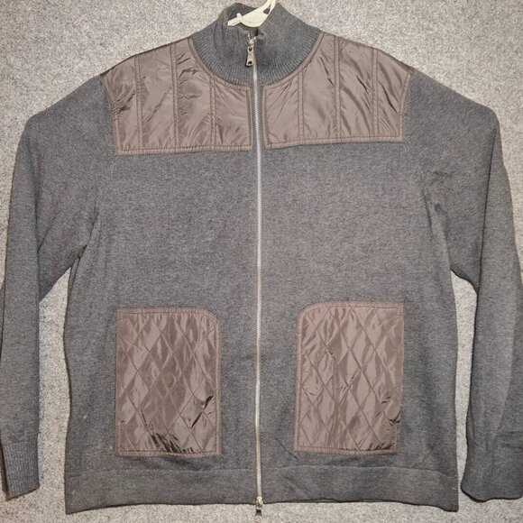 Banana Republic Mens XL Gray Full Zip Cotton Poly sweater with quilted pockets - Picture 1 of 7